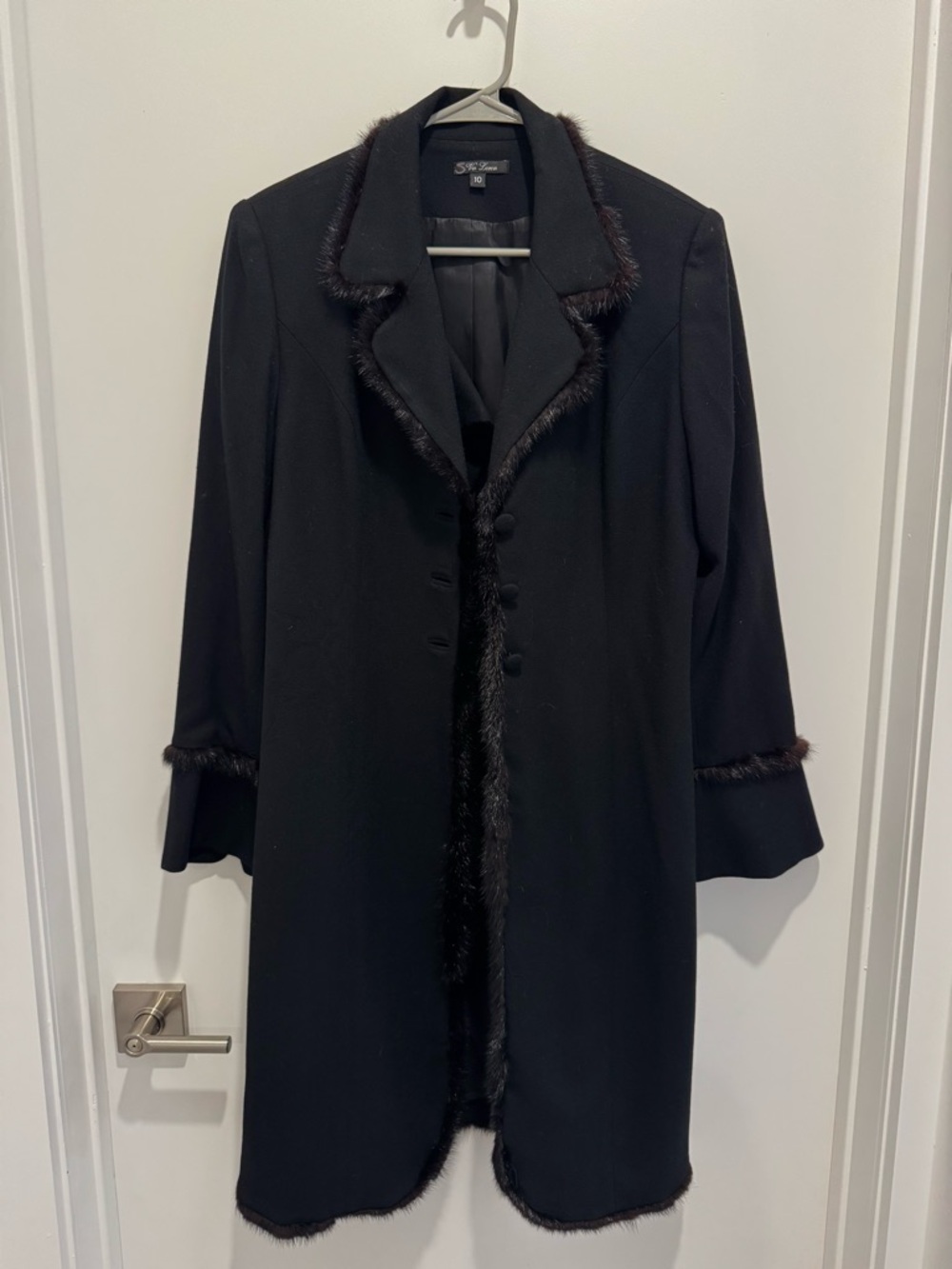 Vintage Black Wool Faux-Fur Long Coat